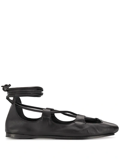 Lanvin 10mm Leather Ballerina Flats In Black