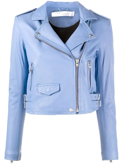 Iro Ashville Cropped Washed-leather Biker Jacket In Light Blue