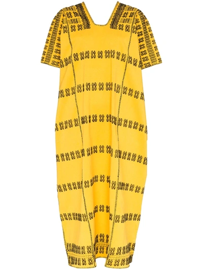 Pippa Holt Short Sleeve Khaftan Dress In Yellow