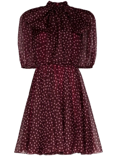 Dolce & Gabbana Polka Dot Silk Organza Mini Dress In Red