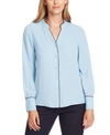 Vince Camuto Piped Button Up Blouse In Crystal Waters