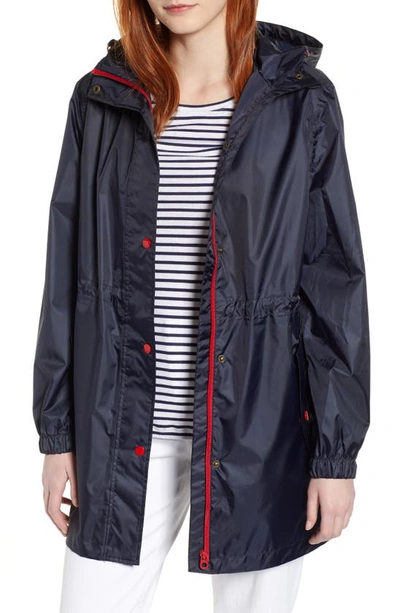 Joules Right As Rain Golightly Packable Waterproof Hooded Jacket In Marine Navy