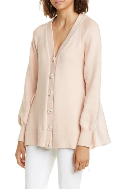 Adeam Ruched Mixed Media Parachute Cardigan In Petal Pink