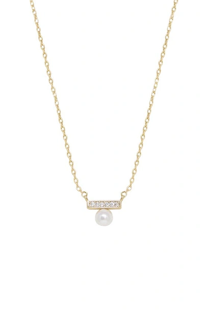 Ettika Pave Bar & Imitation Pearl Pendant Necklace In Gold