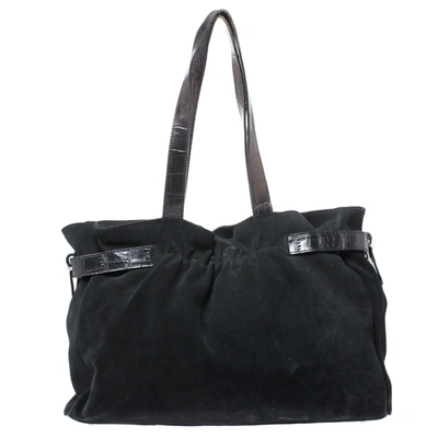Pre-owned Furla Black Nubuck And Leather Tote