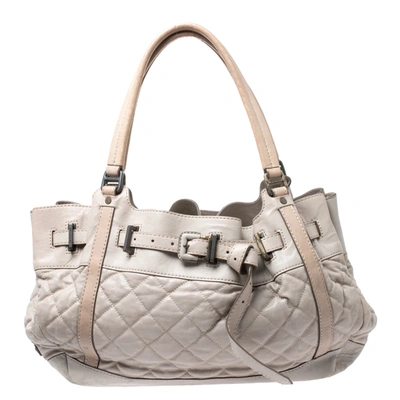 Pre-owned Burberry Grey/beige Quilted Leather Enmore Hobo