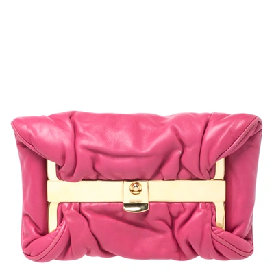 Pre-owned Miu Miu Peonia Pink Nappa Leather Gold Frame Clutch