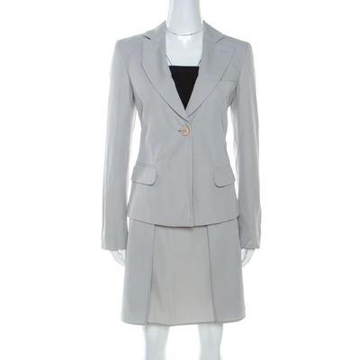 Pre-owned Emporio Armani Grey Wool Crepe Skirt And Blazer Suit M