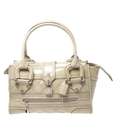 Pre-owned Burberry Beige Quilted Patent Manor Satchel Bag