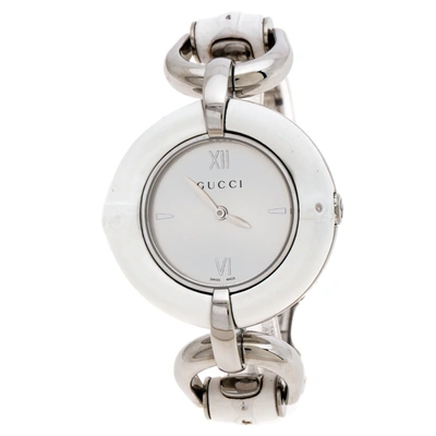 Pre-owned Gucci Silver White Bamboo Stainless Steel 132.4 Women's Wristwatch 36mm