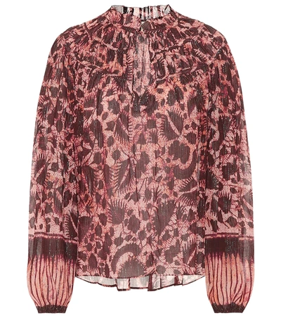 Ulla Johnson Yulia Printed Metallic Yoked Blouse In Red