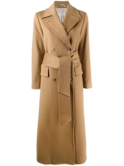 Alberto Biani Double-breasted Long Wool Coat In Neutrals