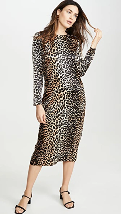 ganni silk stretch satin dress leopard Ganni SILK STRETCH SATIN WRAP DRESS