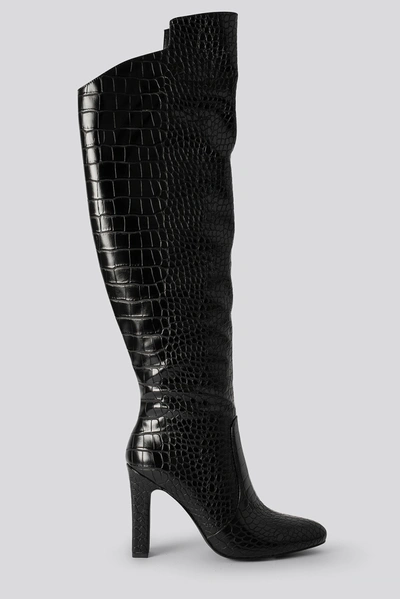 Na-kd Glossy Reptile Overknee Boots - Black