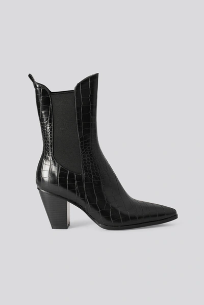 Na-kd Elastic Detail Calf Boots Black