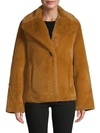 Avec Les Filles Faux Fur Single-button Jacket In Honey