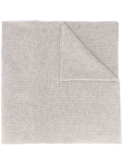 Ganni Ribbed Wool-blend Scarf In Grey