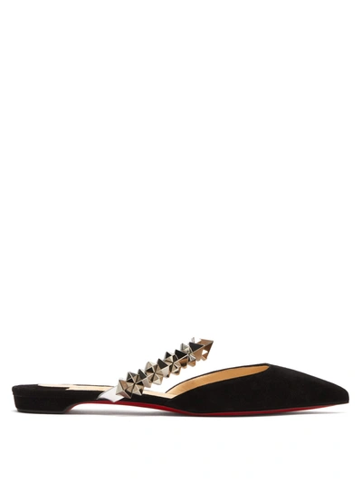 Christian Louboutin Planet Choc Spiked-strap Suede Backless Loafers In Black
