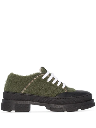 Ganni Khaki Hybrid Woolly Sneakers In Green