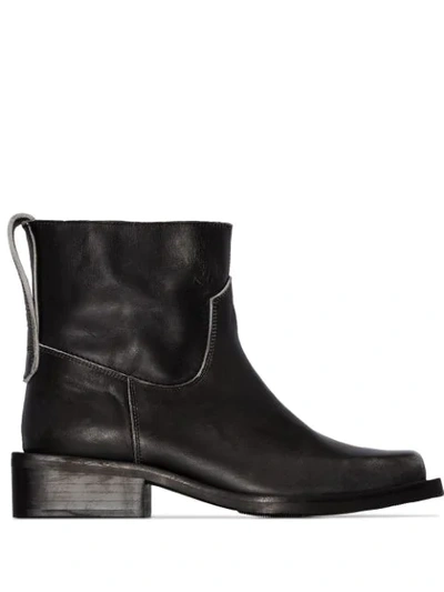 Ganni Mc Distressed Leather Western Boots In Black