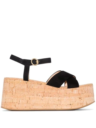 Gianvito Rossi Black 70 Suede Cork Platform Sandals