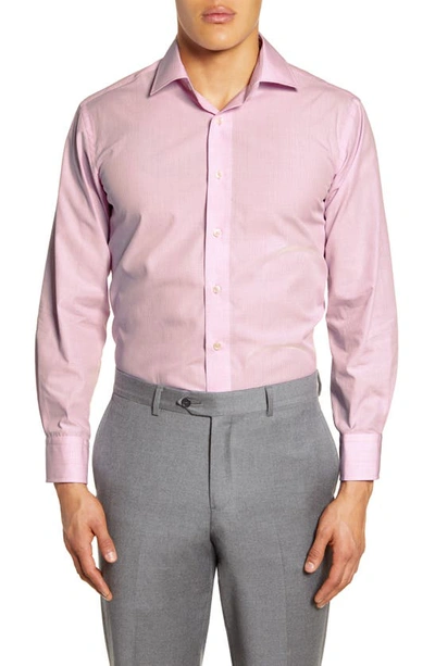 Lorenzo Uomo Trim Fit Plaid Dress Shirt In Pink