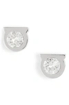 Ferragamo Silvertone & Crystal Stud Logo Earrings