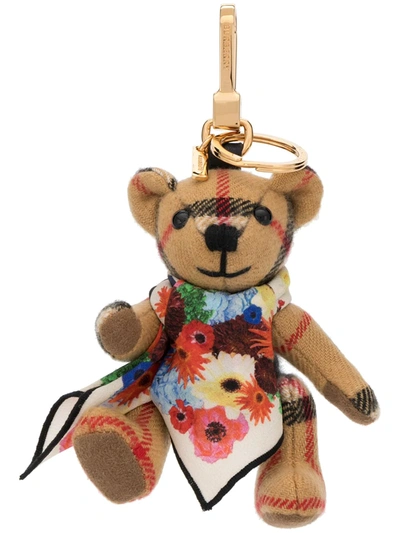 Burberry Thomas Bear Scarf Cashmere Key Ring In Multicolour