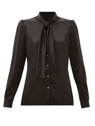 Dolce & Gabbana Pussy-bow Silk Satin Blouse In Black