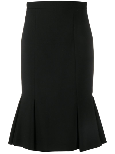 Alexander Mcqueen Pleated-hem Wool-blend Crepe Skirt In Black