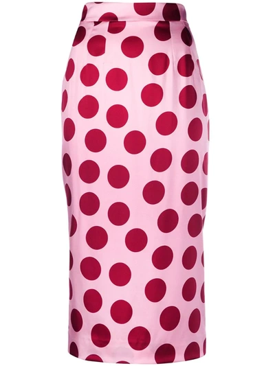 Dolce & Gabbana Polka-dot Silk-blend Satin Pencil Skirt In Pink