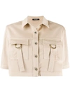 Balmain Cropped Cotton-blend Safari Shirt In Beige