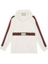 Gucci Web Stripe Half-zip Technical-cotton Hooded Jacket In White Multi