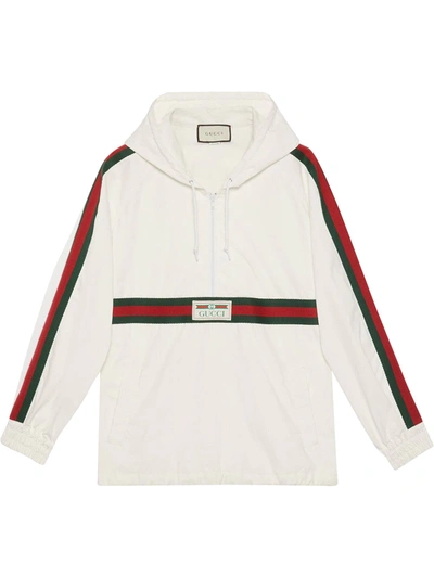 Gucci Web Stripe Half-zip Technical-cotton Hooded Jacket In White