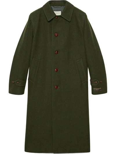 Gucci Box-pleat Single-breasted Wool Coat In Green