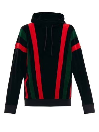 Gucci Felpa Hooded Striped-chenille Sweatshirt In Black | ModeSens