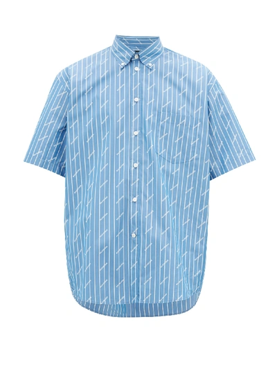 Balenciaga Stripe-jacquard Logo-print Cotton-blend Shirt In Blue
