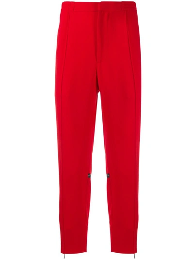 Alexander Mcqueen Logo-tape Zip-cuff Crepe Trousers In Red