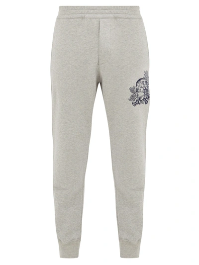 Alexander Mcqueen Skull-embroidered Cotton-jersey Track Pants In Grey