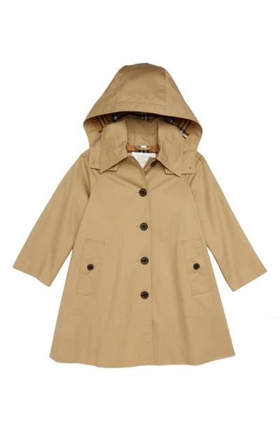 Burberry Kids' Bethel Hooded Trenchcoat In Honey