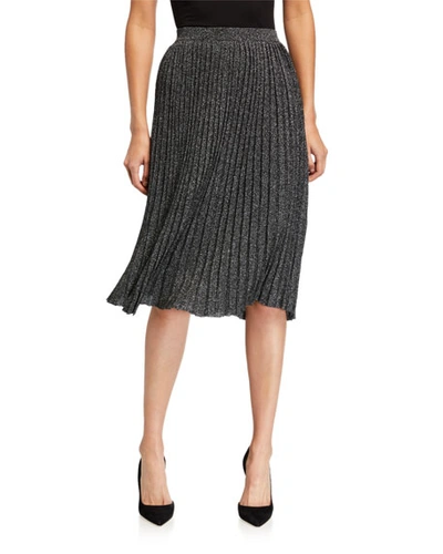 T Tahari Metallic Pleated Midi Skirt In Black