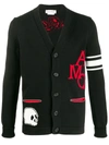 Alexander Mcqueen Skull And Monogram V-neck Cardigan In Black