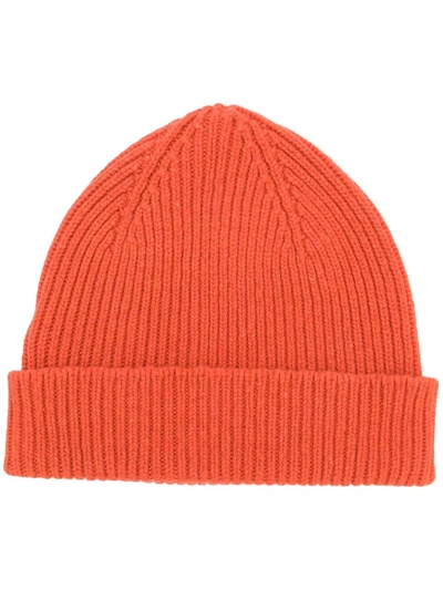 Paul Smith Ribbed Cashmere-blend Beanie Hat In Orange