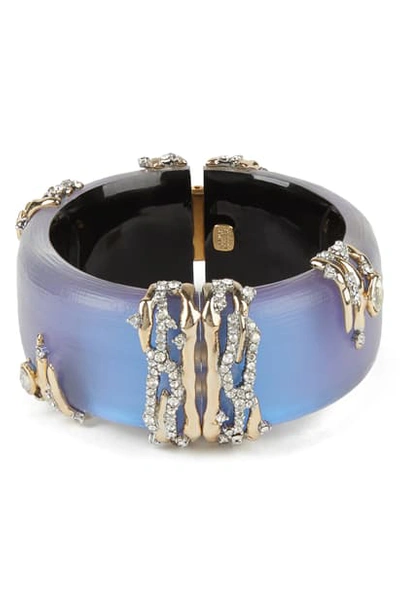Alexis Bittar Large Navette Crystal Spiked Lucite Hinge Bracelet In Yellow Goldtone