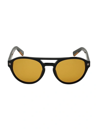 Zegna 56mm Polarized Round Aviator Sunglasses In Black