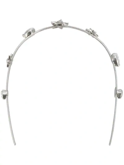 Oscar De La Renta Swarovski Crystal Stone Metal Headline In Silvertone