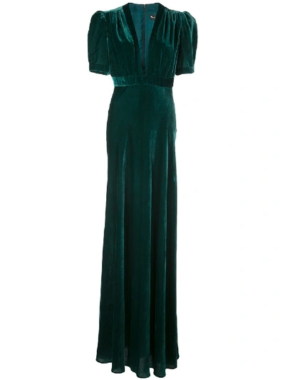 Jill Jill Stuart Velvet Puff-sleeve V-neck Gown In Green