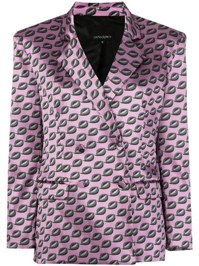 Cynthia Rowley Breslin Geometric Double-breasted Blazer In Pink Geo