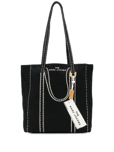 Marc Jacobs The Tag Cotton & Linen Canvas Tote Bag In Black