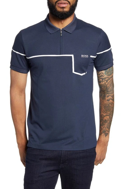 Hugo Boss Philix Slim Fit Texture Block Performance Polo In Navy